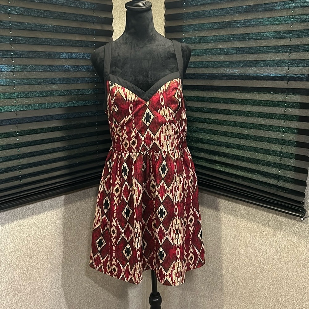 Band of Gypsies Women’s Southwestern Print Fitted Waist Dress w Pockets Sz Lge